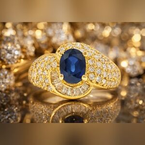 Diamond & Sapphire Ring 1.52ct – 18K Yellow Gold Luxury Statement Ring